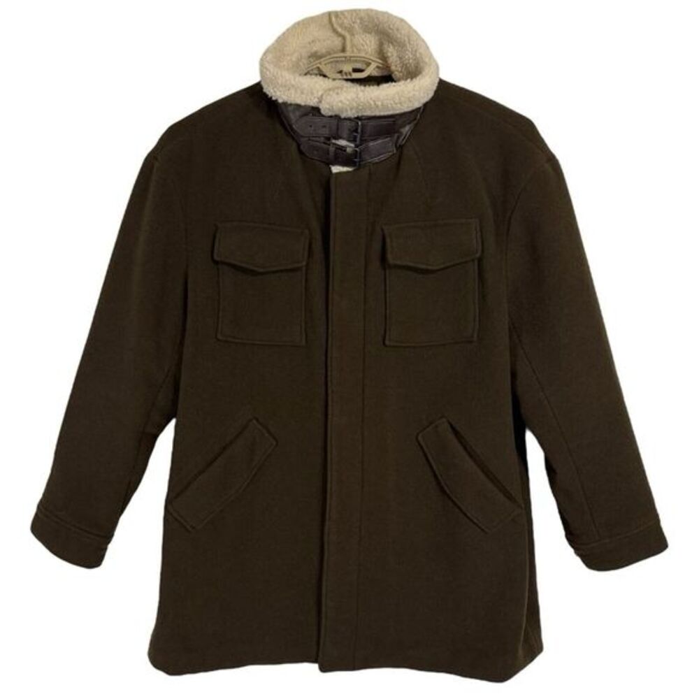 Zara Man Aviator Field Jacket Winter Coat Size XXL Shearling Collar Quilted Wool